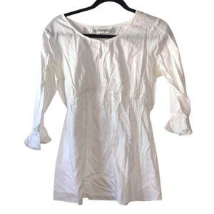 Motherhood White Cotton Maternity Blouse With 3/4 Sleeves & Tie Back